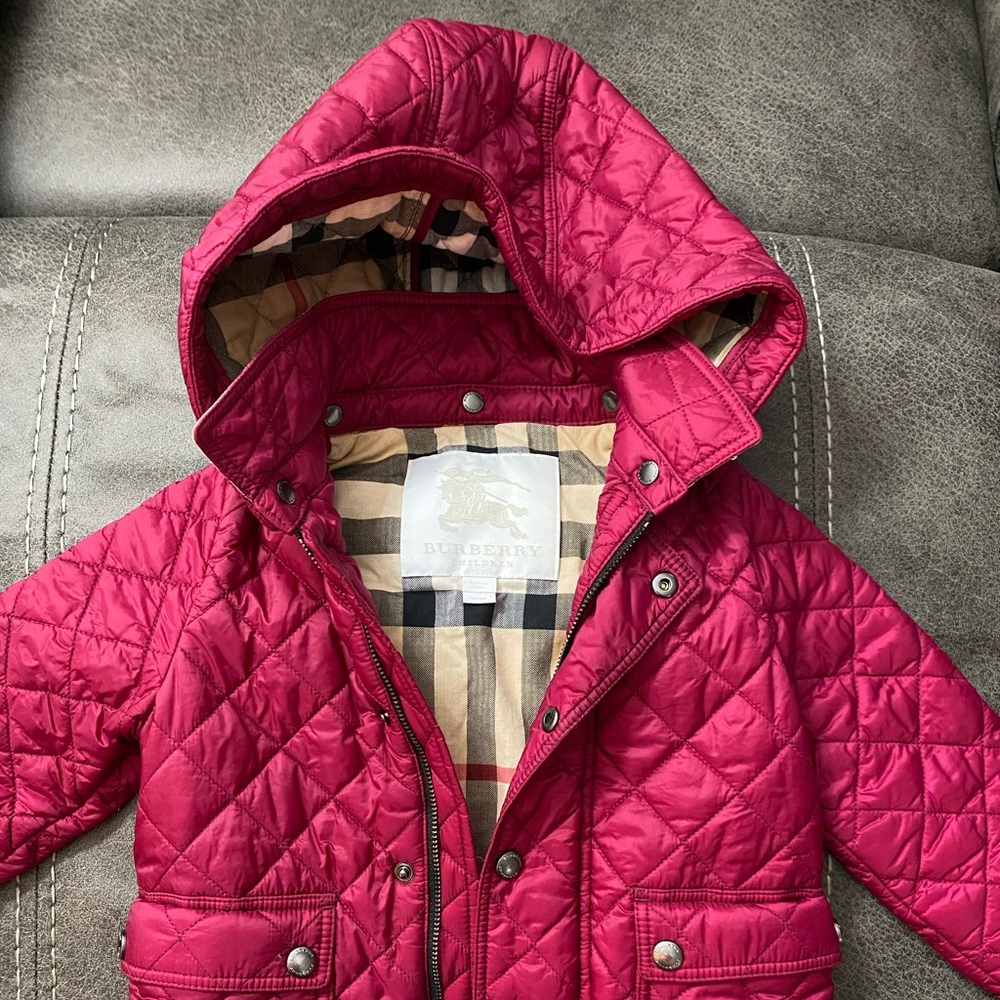 Burberry Red Puffer Jacket with High Collar
